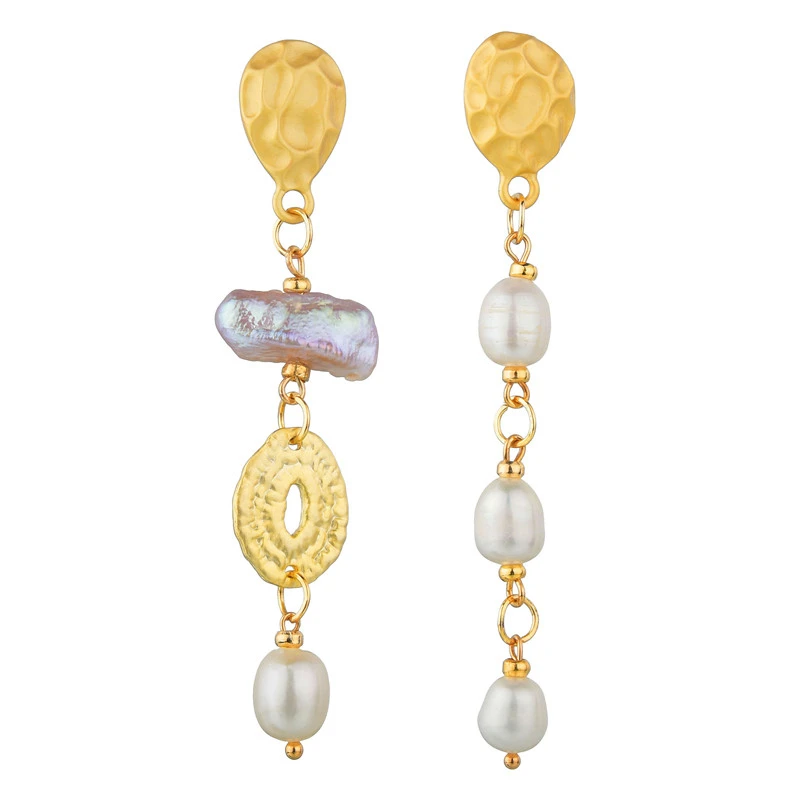 

New Freshwater Pearls Drop Earrings For Women Geometric Irregular Environmental Alloy Long Dangle Earrings Female Party Jewelry