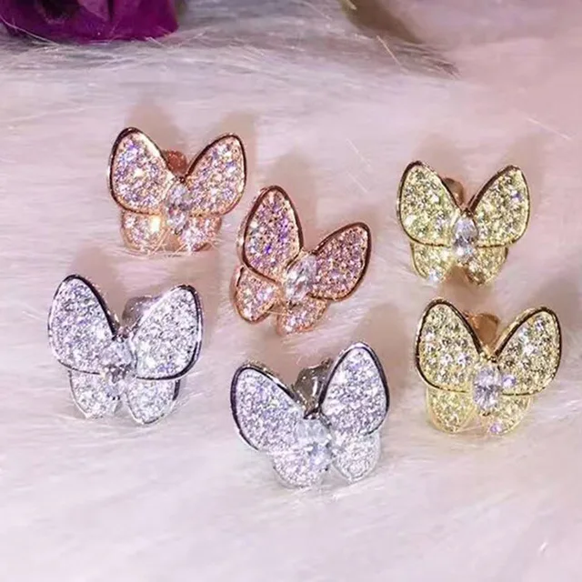 

ZOZIRI real Sterling Silver Colorful Butterfly Wedding Jewelry For elegant Women Butterfly earrings necklace Ring Jewelry Set