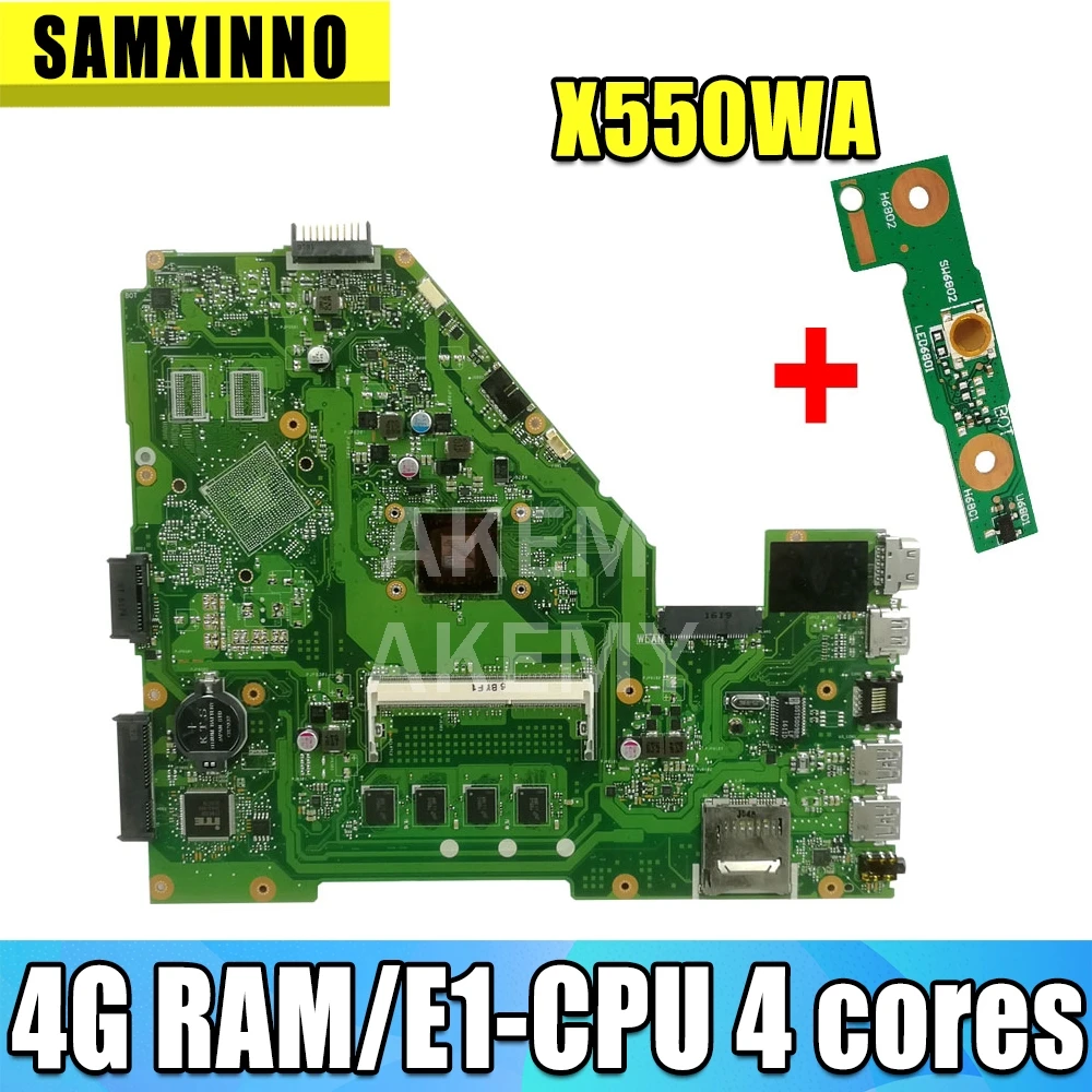 X550WA материнская плата для ноутбука For Asus X550WAK X550W X550WE X552E X550EP X550EA тестовая 4G RAM /E2 6110 4