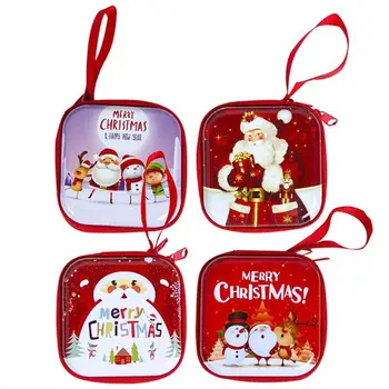 

Cartoon Tinplate Square Xmas Candy Bag Purse Coin Wallet New Year Child Gifts Navidad Christmas Decorations for Home