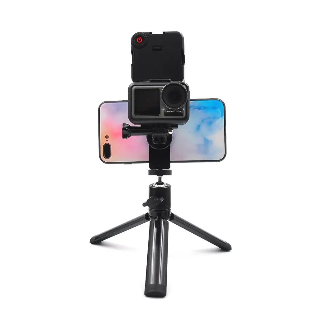 1/4 screw interface Aluminum Alloy Mobile Phone Clip Tripod Universal Head LED Fill Light For iPhone Samsung Xiaomi Huawei