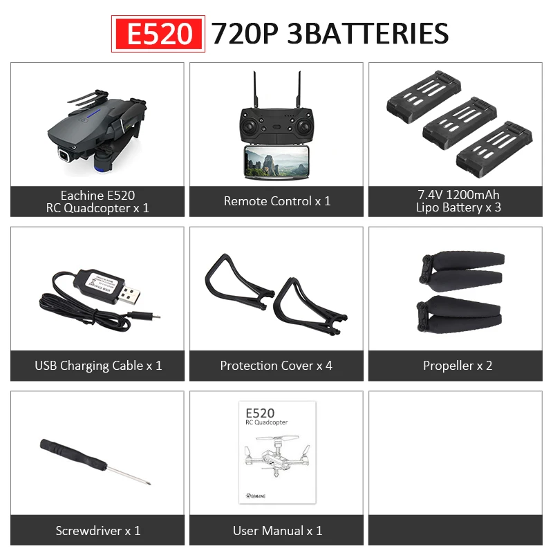 Eachine E520/E520S wifi FPV с 4 K/1080 P HD широкоугольная камера Режим высокой фиксации складной Радиоуправляемый Дрон Квадрокоптер RTF - Цвет: E520 720P 3B