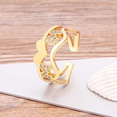 Quality Cubic Zirconia Crystal Heart Rings For Women Fashion Design Statement Gold Color 10 Styles Adjustable Jewelry Gift