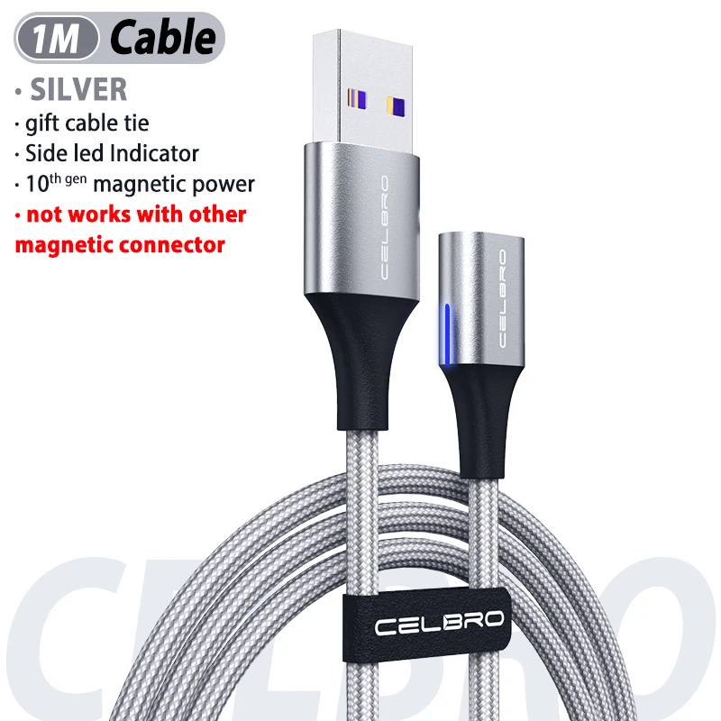 Магнитный USB кабель type C mi crousb кабель 1 м мобильный телефон Быстрая зарядка кабель для iPhone 11 Pro Max Xiaomi mi Note 10 Pro samsung - Цвет: Silver Cable