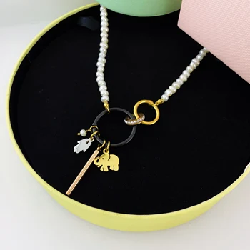 

New Pearl Bear Beard Necklace Stainless Steel Bear Pendant Adjustable Necklace Gold Silver Rose Gold Gifts for Women