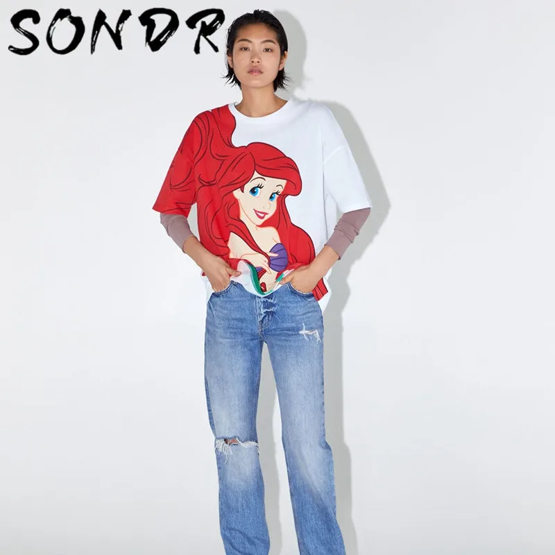 Summer Fashion T-shirt Women harajuku streetwear cartoon print Lion King O-neck loose angel tshirt Female Tops plus size