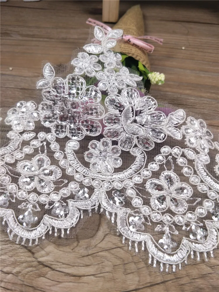Sequin Cording Fabric Flower Venise Venice Mesh Lace Trim Applique 1Yard/13cm Sewing Craft For Wedding Dec.
