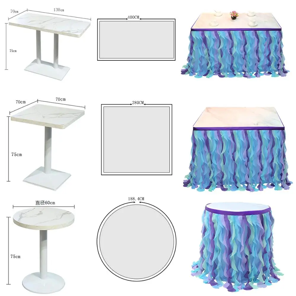 6ft 9ft Curly Willow Table Skirting Lace Taffeta Table Skirt Tutu Tulle Skirt for Birthday, Wedding, Party Decoration