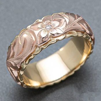 Huitan New Carved Design Women Wedding Rings Two Tone Cubic Zircon Female Classic Jewelry Elegant Engagement Rings Drop Shipping
