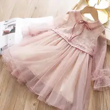 12.10th Детские платья г. Весенне-летнее милое платье для девочек детское Сетчатое платье с длинными рукавами детские платья на рост от 100 до 140 см