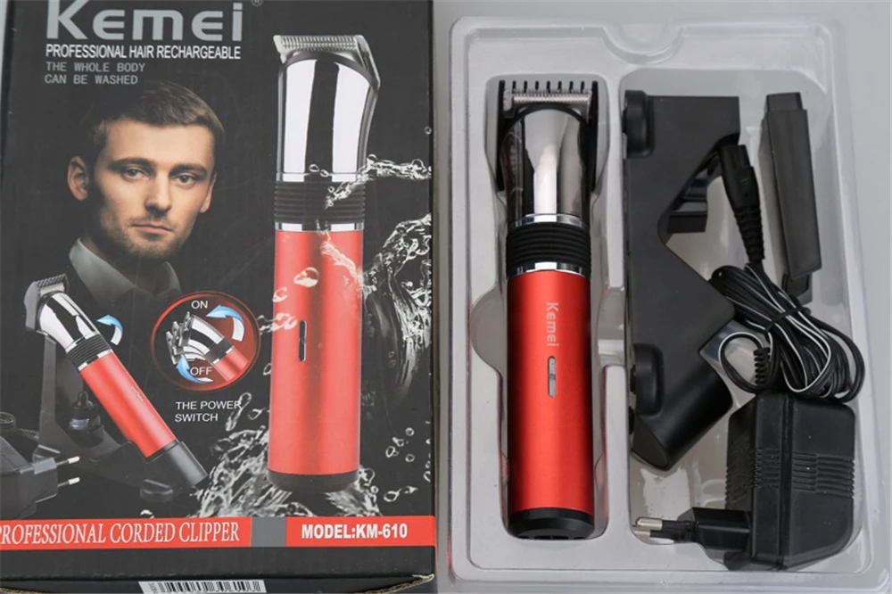 KEMEI моющийся электрический триммер для волос профессиональная перезаряжаемая машинка для стрижки волос Беспроводная Машинка для стрижки волос для мужчин бритва с низким уровнем шума