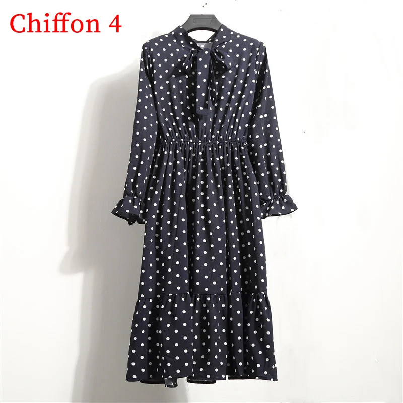 Chiffon 4 Вельветовое зимнее платье для женщин, новинка, винтажное платье миди с цветочным принтом и длинным рукавом, Женские Элегантные платья для вечеринок, женские платья - Цвет: Chiffon 4