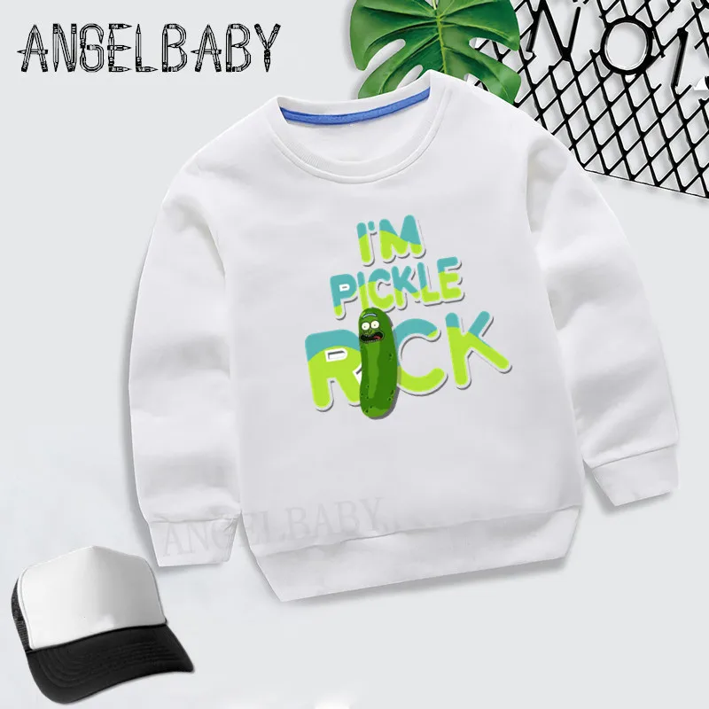 Boys Girls Sweatshirt Kids I'm Pickle Rick Print Cartoon Hoodies Children Autumn Tops Baby Cotton Clothes,KYT5056 - Цвет: 5056B-White