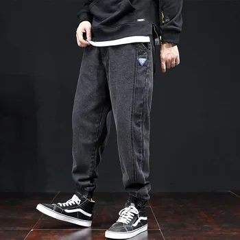 

Fashion Streetwear Men Jeans Loose Fit Spliced Designer Denim Cargo Pants Slack Bottom Harem Trousers Japanese Hip Hop Jeans Men