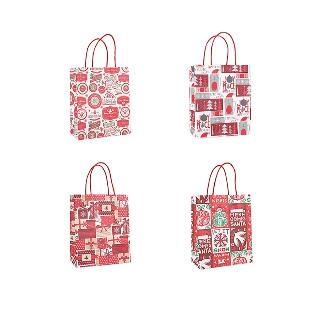 D 4pcs Christmas Gift Bag Kraft Paper Bags Candy Box BagChristmas Goodie Bags Paper Gift Bags Paper christmas Packaging Sweets - Цвет: D