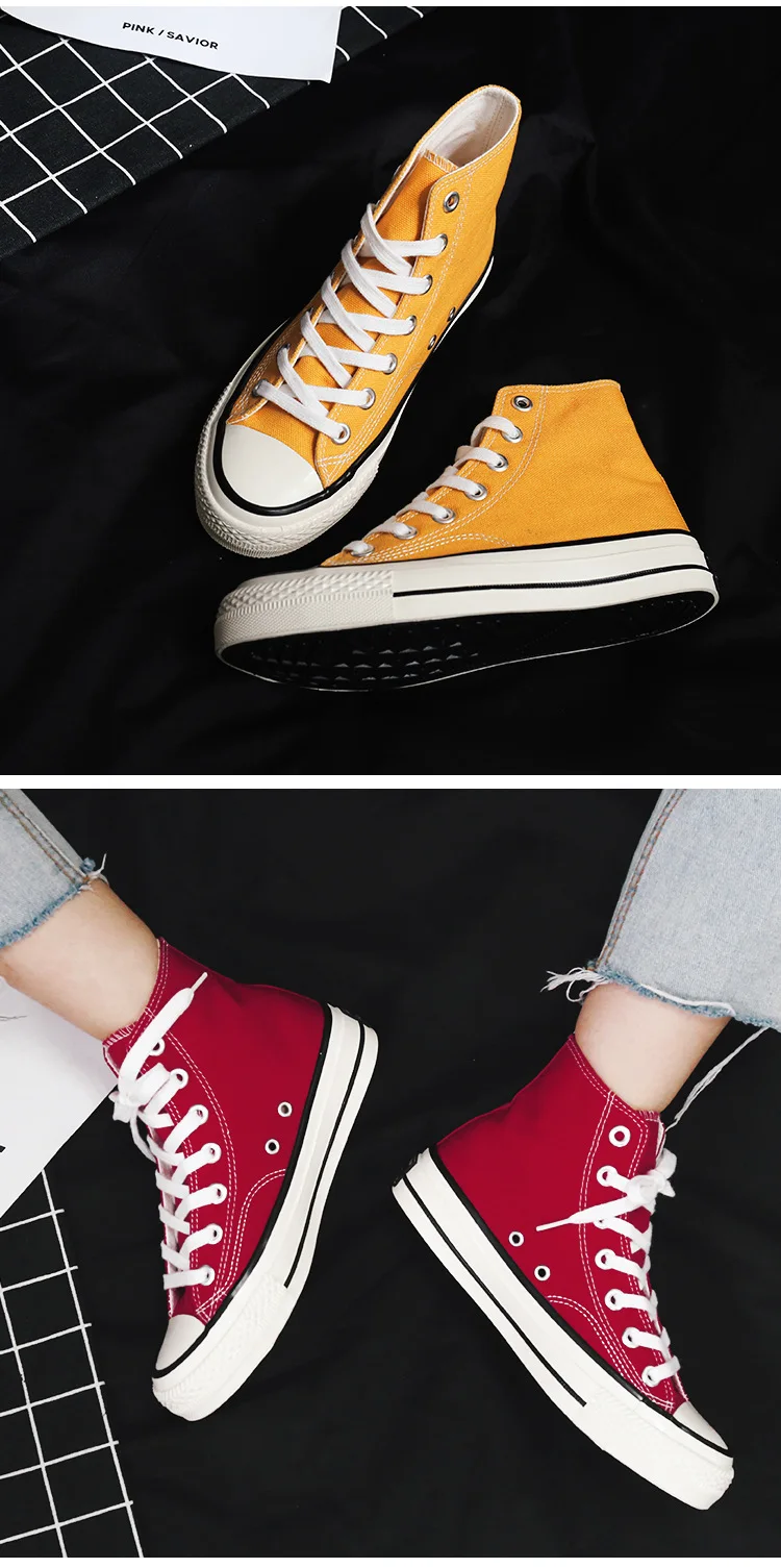 Emperor Step yuanjian Ryan Vulcanized Shoes Base-Hight-top WOMEN'S Canvas Shoes Solid Color Casual Classic Engraved