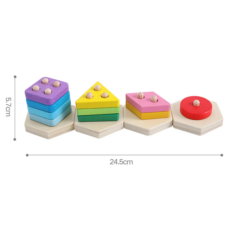 Детские радужные деревянные блоки наборы обучающая геометрическая форма соответствия игрушки для детей Животное Пирамидка хорошие продажи - Цвет: Geometric blocks