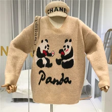 *#Best Price Cute Panda Womens Sweater Ladies Winter Knitted V-Neck Animal Vintage Oversized Womens New Arrival Sweaters 2019 winter *#Best Price Cute Panda Womens Sweater Ladies Winter Knitted V-Neck Animal Vintage Oversized Womens New Arrival Sweaters 2019 winter