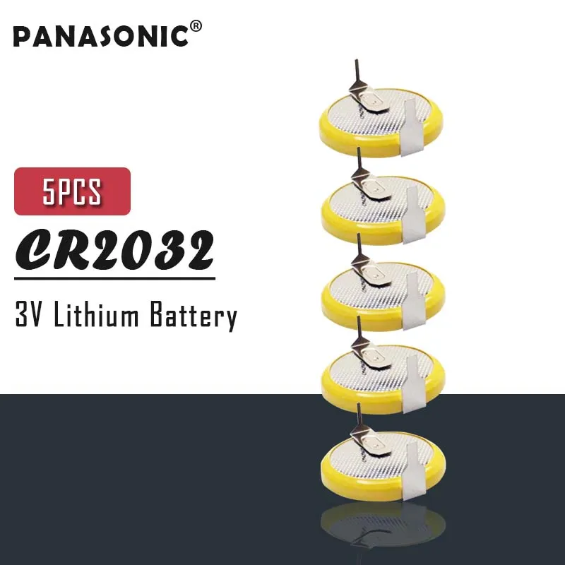 5PCS PANASONIC CR2032 2032 3V Lithium Batteries with 2 Soldering Pins for Watch Remote Control Calculator Button Cell Battery |