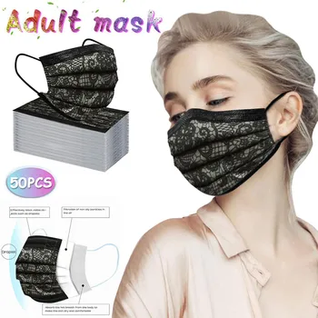 

50Pcs Lace Disposable Breathable Face Mask Mascarilla Mascarar Dustproof Adult Fashion Three Layer Masque Mondkapjes Mondmasker
