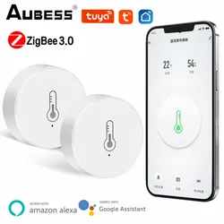 Aubess Tuya Zigbee Temperature Humidity Sensor Indoor Hygrometer Thermometer Detector Remote Control Support Alexa Google Home