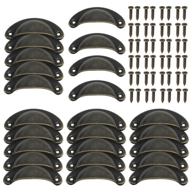 24 Pcs/set 4Colors Antique Iron Shell Cup Pull Handle Vintage Shell Drawer Pull Knob Handle for Kitchen Drawer Cabinet Door Home Bronze