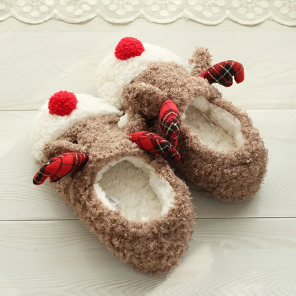 Christmas Winter Warm Home Slipper Indoor Home Cute Animal Soft Plush Ball House Slippers Women Interior Cotton Shoe Plus Size