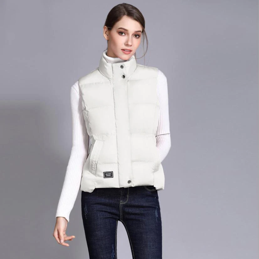 Winter Heated Women's Warm Vests Outdoor Short Down Vest for Women - Color: Beige