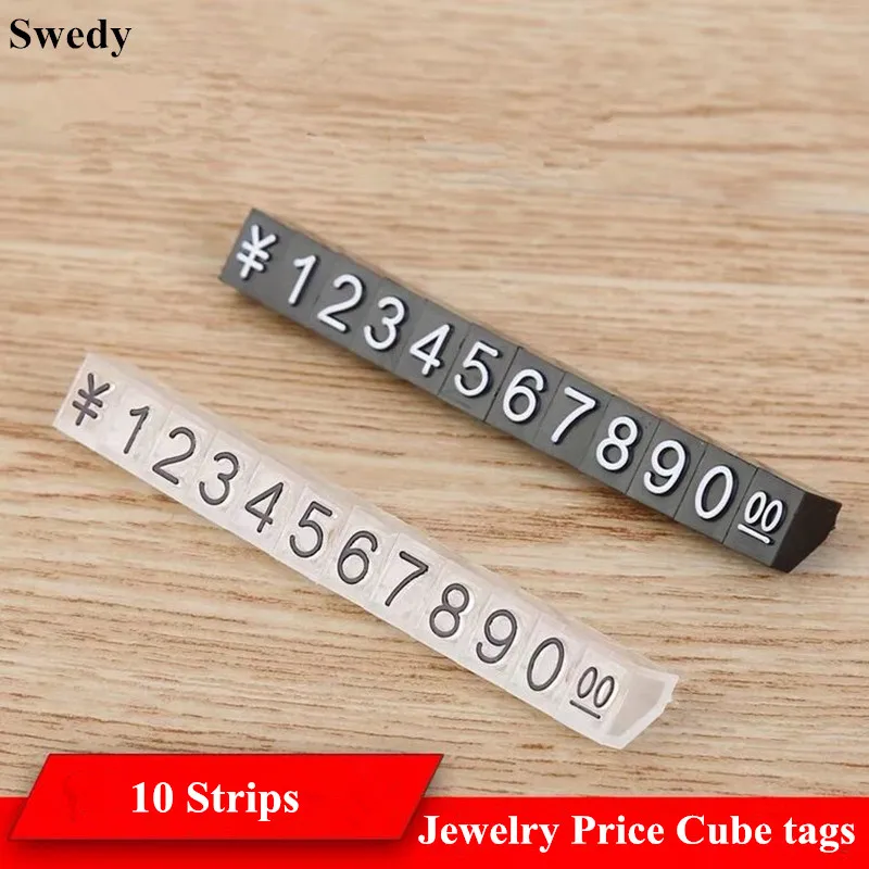 3*5mm 10 Strips Mini Jewelry Price Cubes Tags Dollar Euro Adjustable Number Digital Plastic Phone Watch Price Display Tags