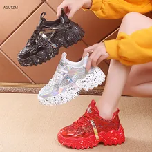 Sneakers Women Spring 2020 Fashion Sequined Cloth lace up Breathable Round Toe Leisure Chunky Women Shoes Tenis Feminino h111