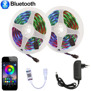 

Bluetooth RGB LED Strip Lights 2835 DC 12V Waterproof 5m 10m 15m Flexible Diode Tape Tiras Ribbon Led + Remote Control + Adapter