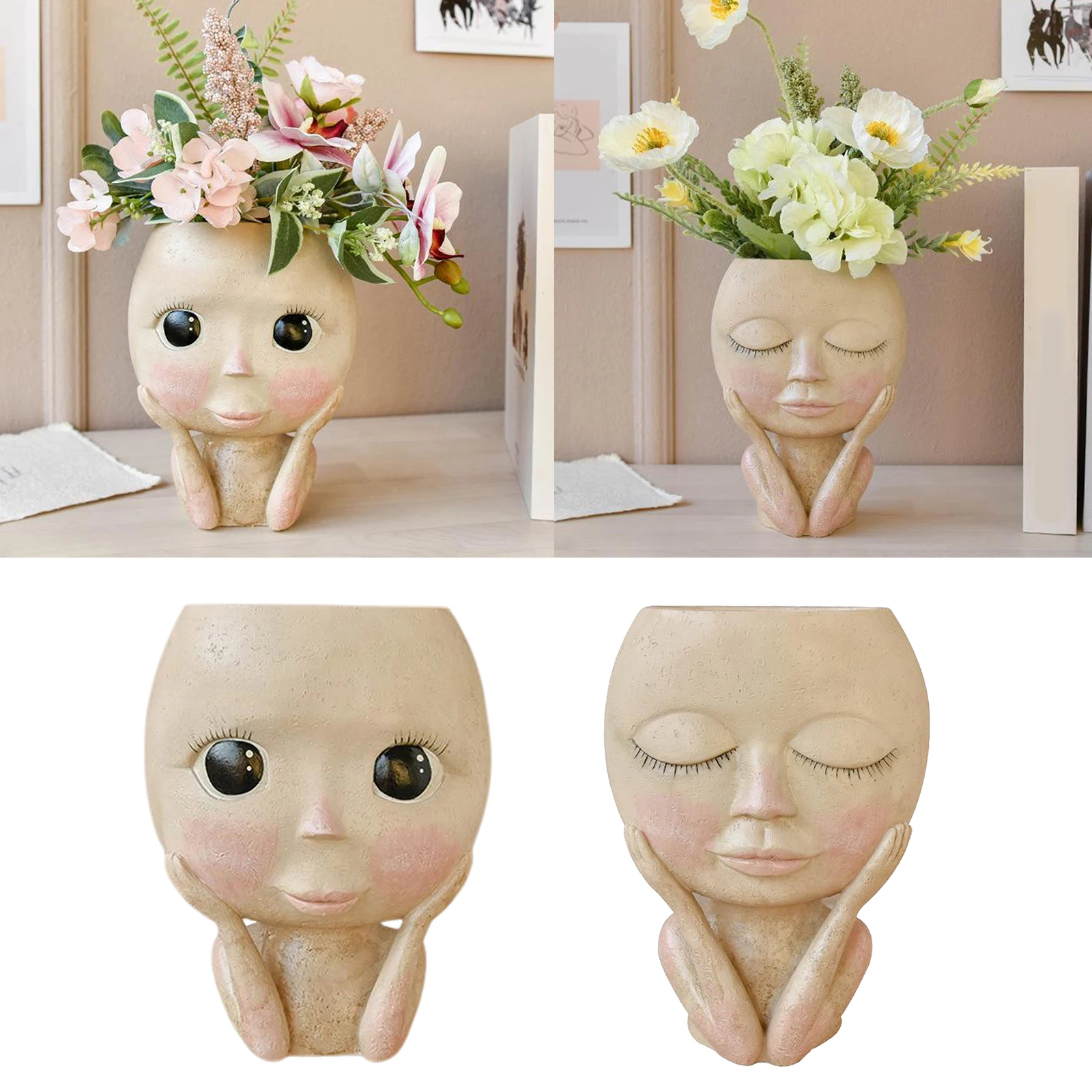 

Face Succulent Planter Pots, Small Indoor Cactus Bonsai Pot Round Home Office Table Desk Window Decoration