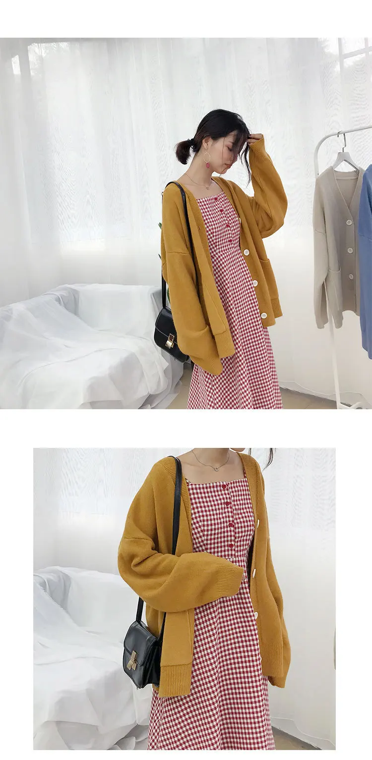 H.SA ropa mujer invierno cardigan women Long Sleeve Oversized Khaki Jumpers Button Up Autumn New Korean Style Cardigans