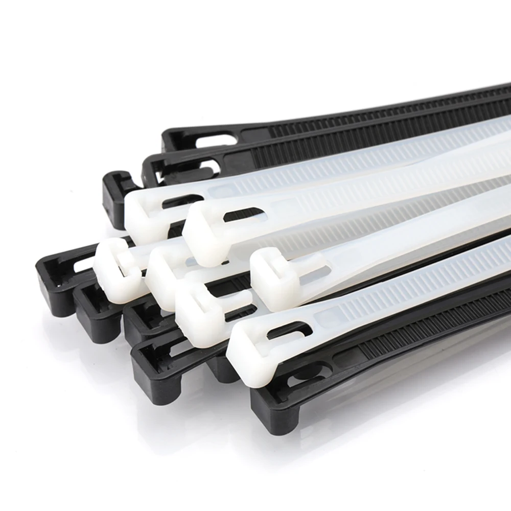 

100Pcs NEW Releasable Black White Nylon Cable Tie Reusable Wrap Strap Zip Ties Wire Binding Self-locking Cord Organizer