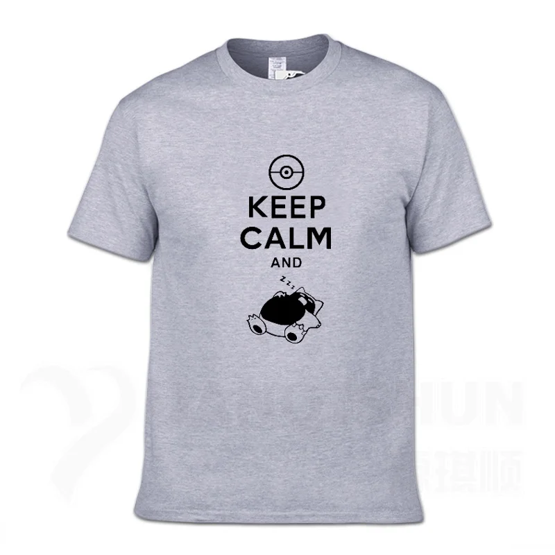 Gray 2 С надписью «Keep Calm And вести Snorlax сна Pokemon футболки 16 Цвета Для мужчин из хлопка с круглой горловиной, Повседневное Графический короткий рукав Костюмы - Цвет: Gray 2
