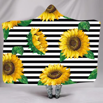 

Memory Custom Hooded Blanket Throw Beautiful Sunflower Flower Field Print Baby Adults Super Warm Bed Blanket Dropship