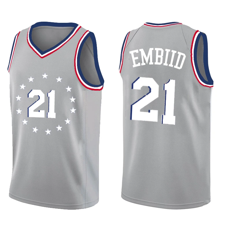 25 Бен Симмонс Джерси 20 Markelle Fultz 21 Joel Embiid 3 Allen Iverson 17 J.J. Баскетбольные майки Redick города - Цвет: 2018 2019 the city
