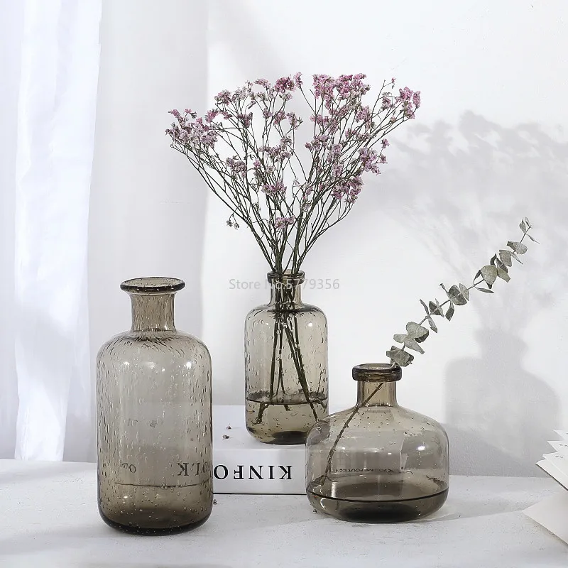 Ins Nordic Glass Transparent Smoke Gray Bubble Vase Home Living Room Table Decoration Decoration Shooting Props 3