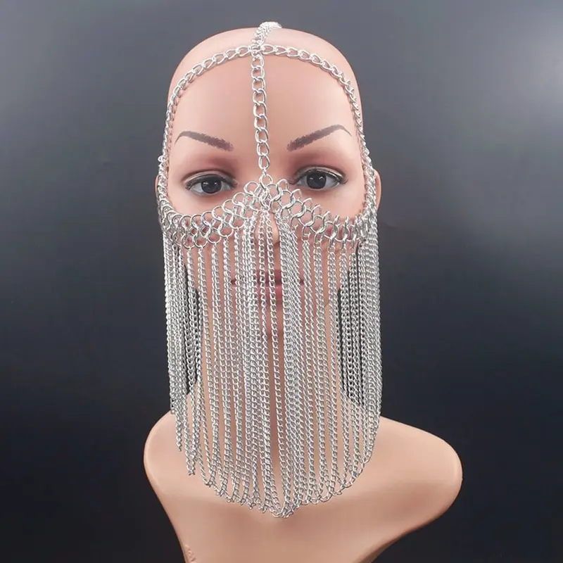 

The Queen Cosplay Mask Head Chain Punk Alloy Mask Head Stage Wear Collection Woman Fashion Jewelry Dropship