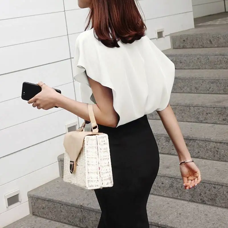 Celmia Plus Size Ruffles Shirts Elegant Women White Chiffon Blouse Summer Short Sleeve Office Tops Buttons Casual Loose Blusas 7