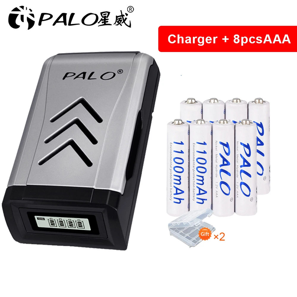 Palo 1100Mah 1.2V Aaa Batteria Ricaricabile Nimh Aaa 3A Batterie Per Fotocamera Giocattoli + Caricabatterie Usb Intelligente Per Batterie Aa Aaa Da 1.