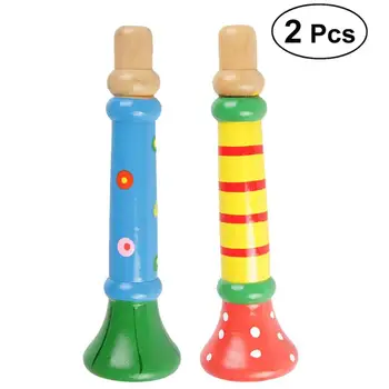 

2pcs Wooden Horn Hooter Trumpet Instruments Music Toys Kids Children Early Educational Toy interest in music (Random Color)