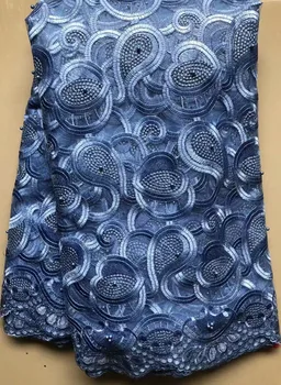 

French SkyBlue Lace Fabric African Embroidered Tulle Lace Fabric With Stone Nigerian Lace Fabric For Wedding Party Dress FLL4680