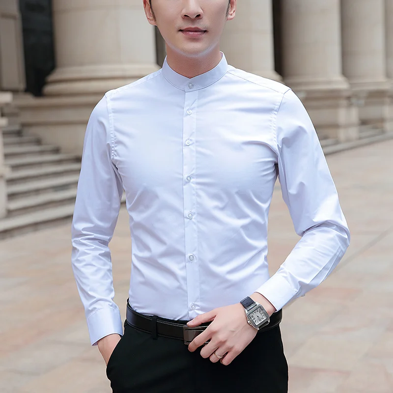 BROWON Brand 2020 New Men Shirts Business Long Sleeve Stand Collar Cotton Male Shirt Slim Fit Popular Designs Men's Fahion BROWON Brand 2020 New Men Shirts Business Long Sleeve Stand Collar Cotton Male Shirt Slim Fit Popular Designs Men's Fahion