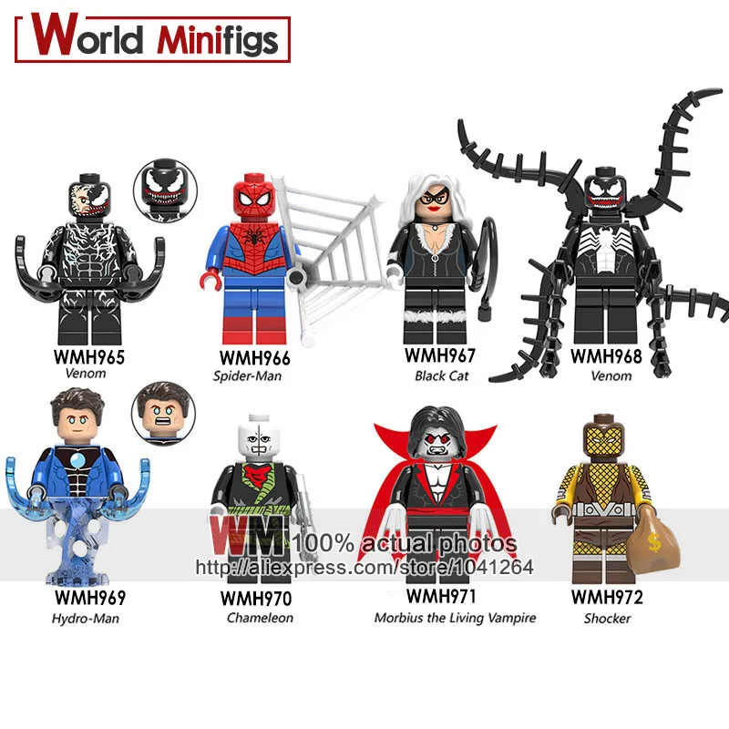 

Single Building Blocks Marvel Super Heroes Venom Chameleon Morbius the Living Vampire Cat Hydro-Man Shocker Children Toy