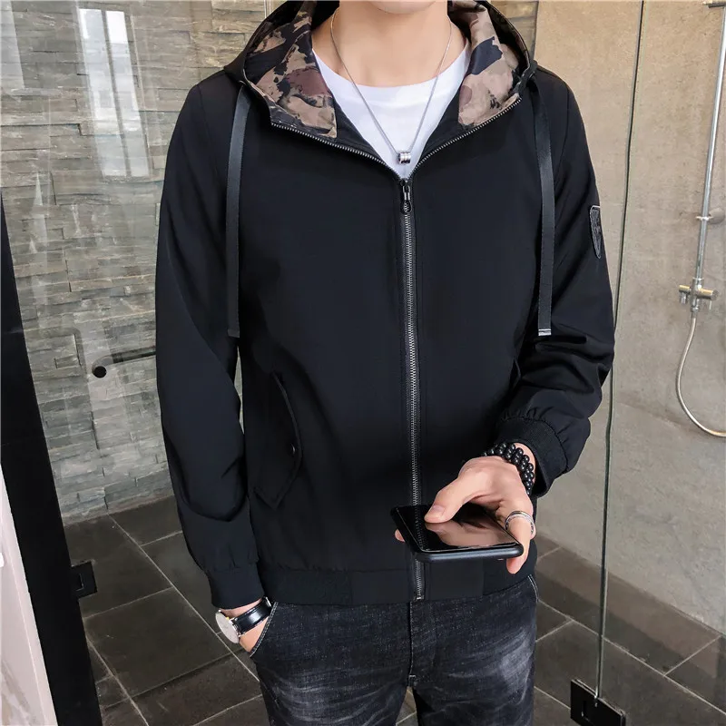 

2019 New Style Men Korean-style Coat Trend Slim Fit Casual Handsome Tooling Jacket Spring And Autumn Hooded MEN'S Top