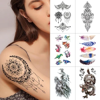 

Small temporary tattoo stickers fake jewelry Ornaments Woman body tattoos Mermaid sticker tattoo Dragon fox waterproof tattoo