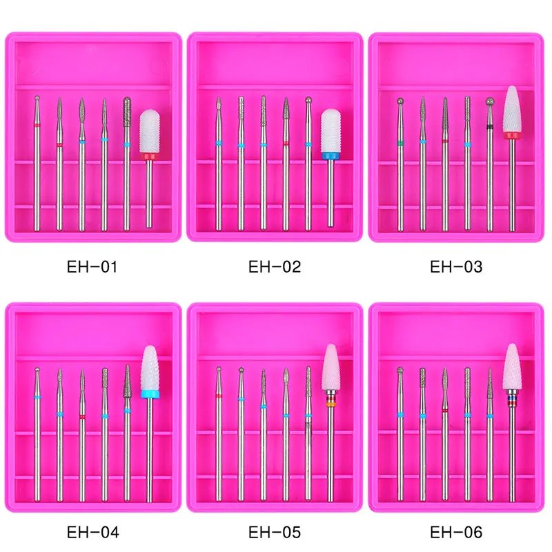 6PCS Ceramic Diamond Nail Drill Bits Set Tungsten Carbide Milling Cutter Manicure Pedicure Gel Remover File Electric Machine Bit