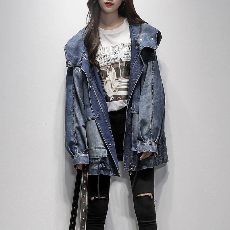 

Cowboy Coat Female Korean Version 5XL Size Loose High Windbreaker 2020 Autumn Popular New Style Windbreaker For Women A118Z40