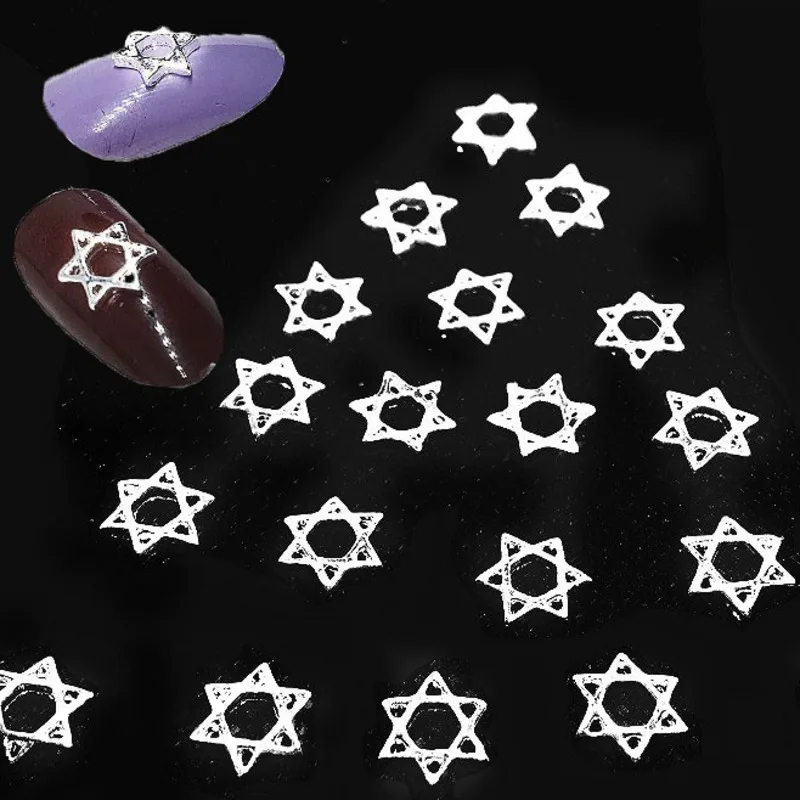 

50pcs Six Awn Star Nail Art Decorations 3d Shiny Hollow Studs Charms Magic Punk Dekors Metal Nail Accessories for Manicure DIY